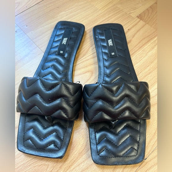 Zara black quilted square toe sandals women’s size 39 - Picture 2 of 5